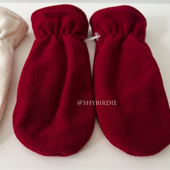 JACOB 2 Pairs Polar Fleece Lined Mittens, Red and Off-White - Picture 8 of 12